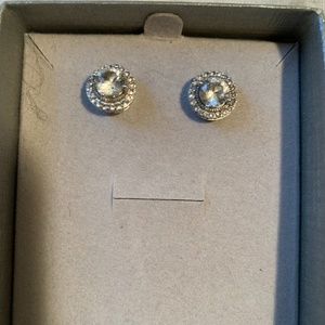 White Lab-Created Sapphire Frame Vintage-Style Stud Earrings in Sterling Silver